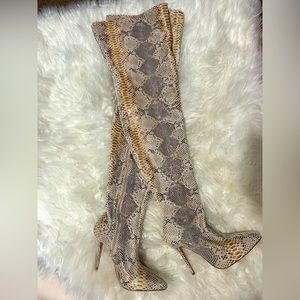 Snake thigh high boots